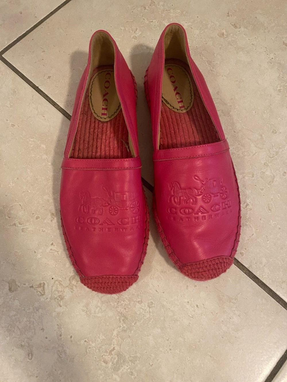 Coach Hot Pink Leather Slip-On Flats with Embossed Logo